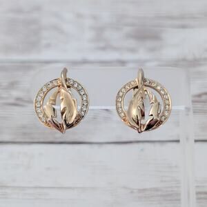 Vintage Screw On Earrings Stylish Gold Tone & Clear Gem